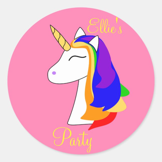 White unicorn rainbow head round stickers (Front)