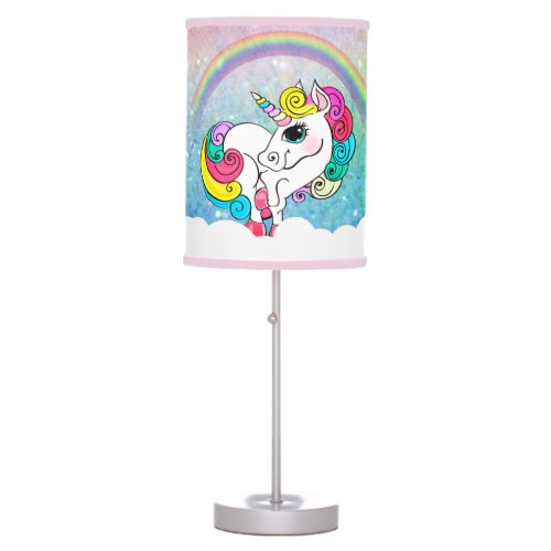 White Unicorn Rainbow Ombre Glitter Sequins Table Lamp