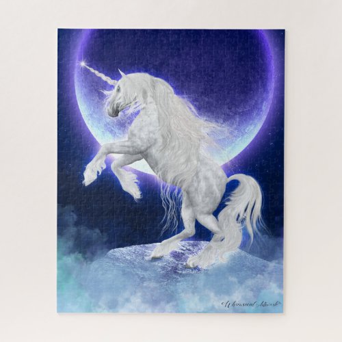 White Unicorn Rearing to the Moon  Jigsaw Puzzle