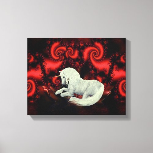 White Unicorn Red Fractal Fantasy Horse Art Canvas Print