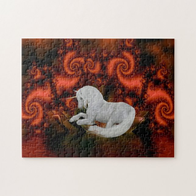 White Unicorn Red Fractal Fantasy Horse Art Jigsaw Puzzle (Horizontal)