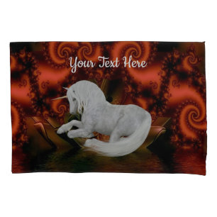 White Unicorn Red Fractal Fantasy Horse Pillow Case