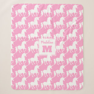 White Unicorn Silhouette Pattern Pink Personalized Sherpa Blanket