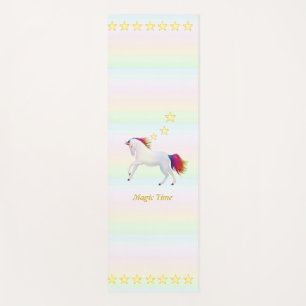 White unicorn & stars on pastel color yoga mat