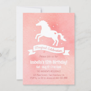 White Unicorn Watercolour Girls Birthday Party Invitation