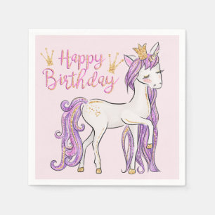 White Unicorn with a Gold Crown Modern Napkins