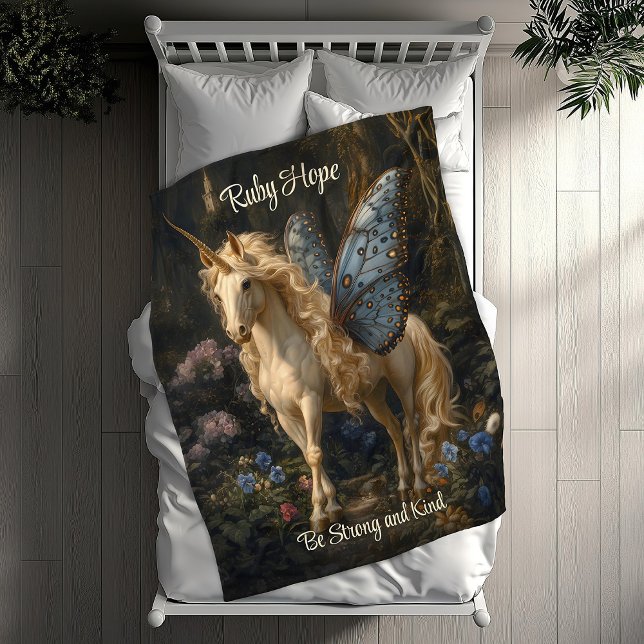 White Unicorn With Blue Butterfly Wings Nursery Fleece Blanket (Creator Uploaded)