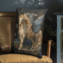 White Unicorn With Blue Butterfly Wings Nursery Lumbar Pillow