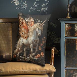 White Unicorn With Orange Butterfly Wings Teen Lumbar Pillow
