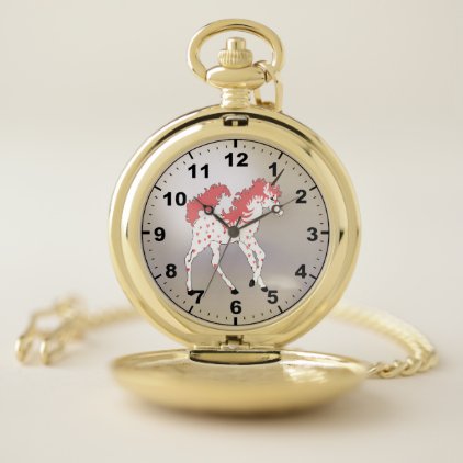 White Unicorn with Pink Heart Spots Pocket Watch