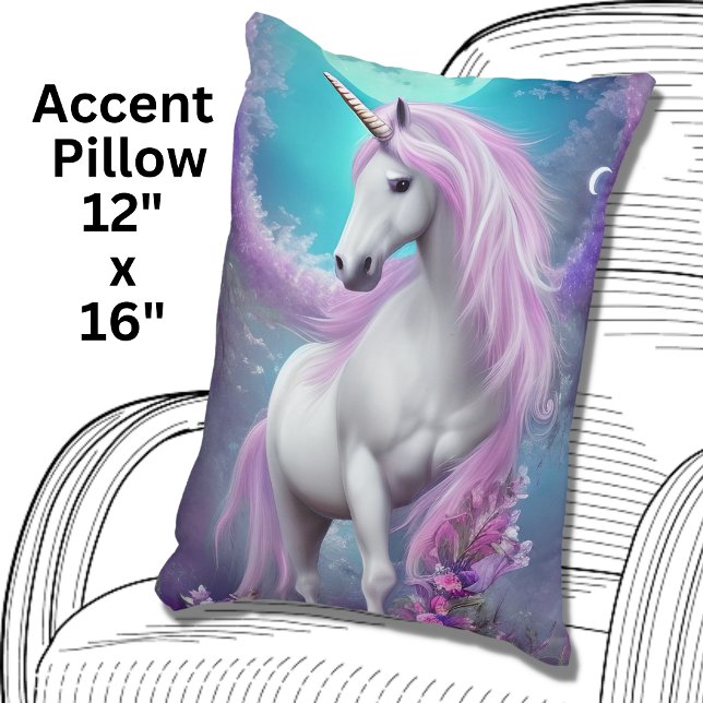 White Unicorn with Purple Flowers & Moon Accent Pillow (Creator Uploaded)