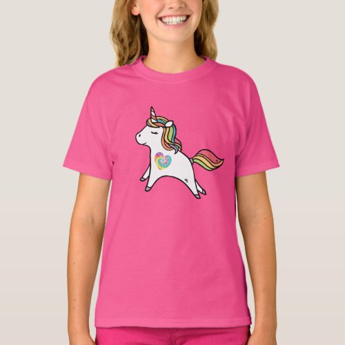 White unicorn with rainbow mane  tie_dyed heart T_Shirt