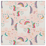 White Unicorn with Rainbow on Pink  Fabric