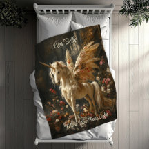 White Unicorn with Wings in a Floral Woodland