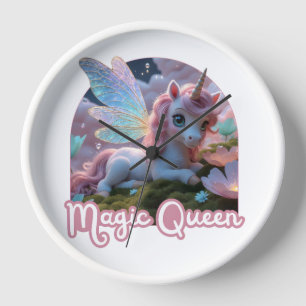 White unicorn with wings - Magic Queen Clock