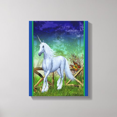 White Unicorn Woodland Gate Fantasy Horse Art Canvas Print