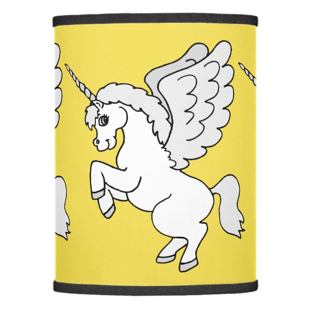 White Unicorn Yellow Decor Lamp Shade (Front)