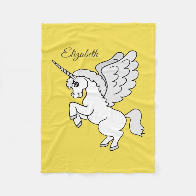 White Unicorn Yellow Personalize Fleece Blanket (Front)