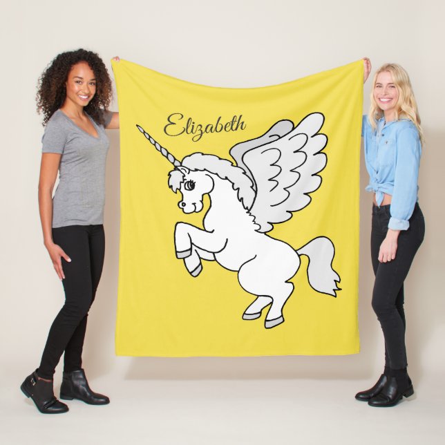 White Unicorn Yellow Personalized Medium Fleece Blanket (In Situ)