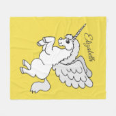 White Unicorn Yellow Personalized Medium Fleece Blanket (Front (Horizontal))
