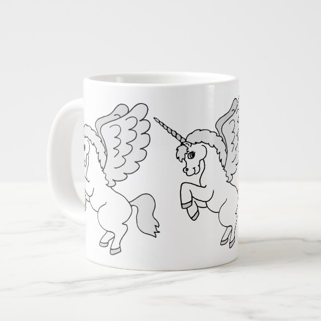 White Unicorns Giant Coffee Mug (Front Left)