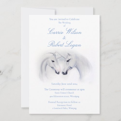 White Unicorns Love Couple Invitation