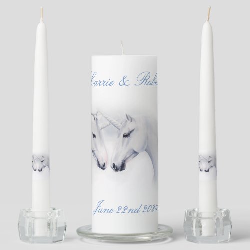 White Unicorns Love Couple Unity Candle Set