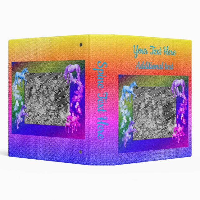 White Unicorns Personalized Photo  3 Ring Binder (Background)