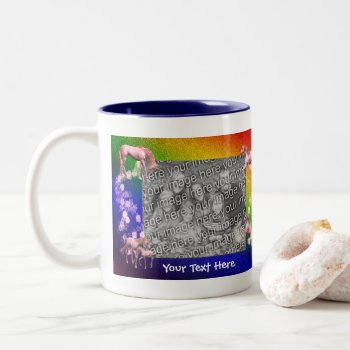 White Unicorns Rainbow Colors Personalized Photo  Two-tone Coffee Mug by SmilinEyesTreasures at Zazzle