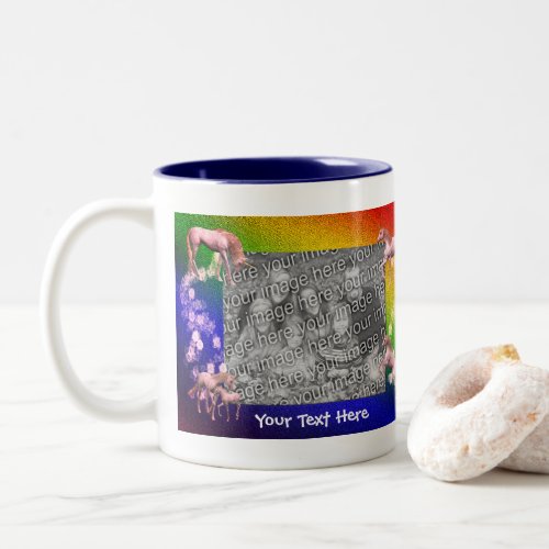 White Unicorns Rainbow Colors Personalized Photo  Two_Tone Coffee Mug