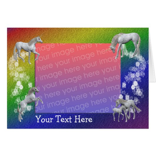 White Unicorns Rainbow Colors Photo Card (Front Horizontal)