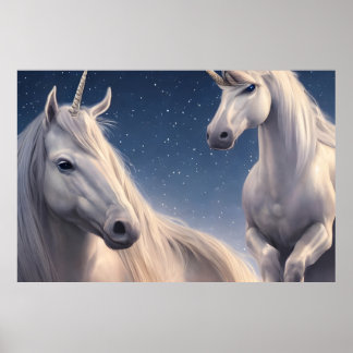 White Unicorns Wall Poster Fade Resistant Paper