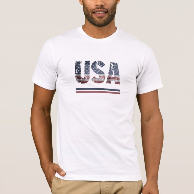 *~* White USA Flag AP16  Patriotic American T-Shirt (Front)