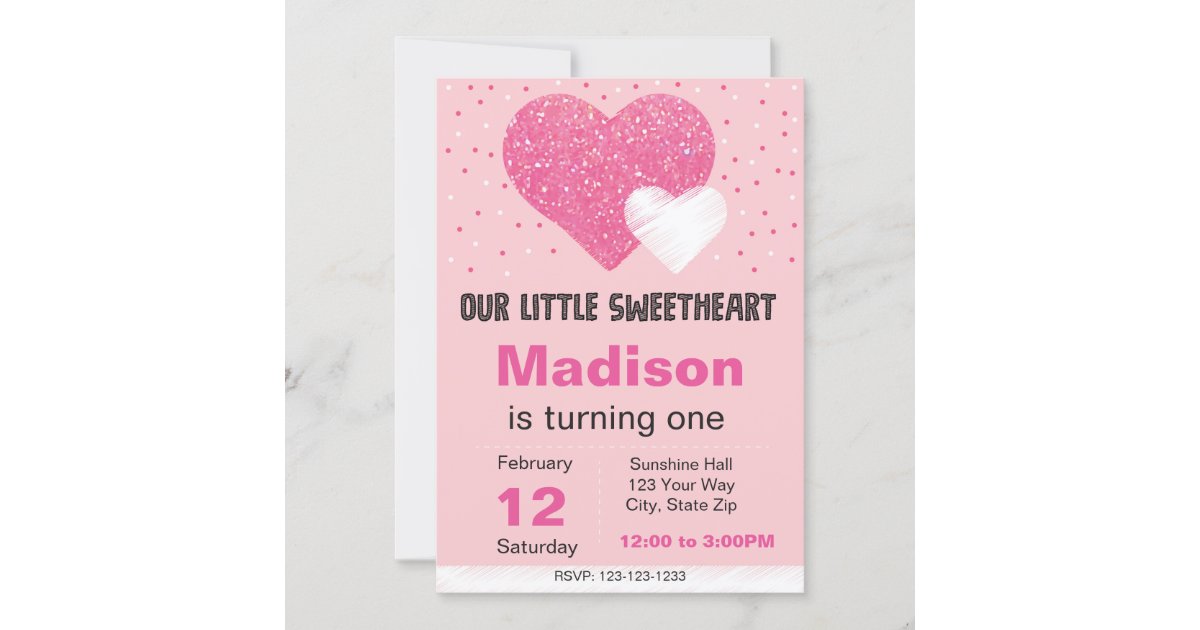 White Valentine Glitter Heart Birthday Invitation Zazzle