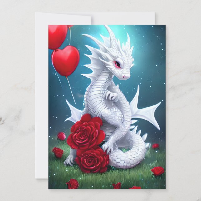 White Valentine Love Dragon Holiday Card (Front)