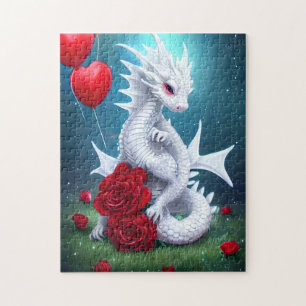 White Valentine Love Dragon Jigsaw Puzzle