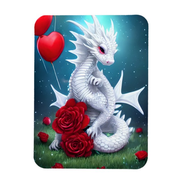 White Valentine Love Dragon Magnet (Vertical)