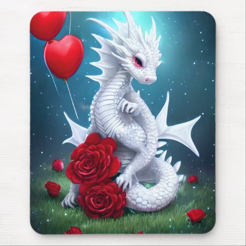 White Valentine Love Dragon Mouse Pad