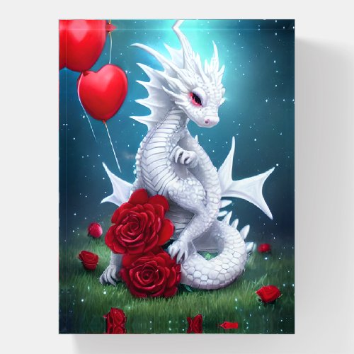 White Valentine Love Dragon Paperweight