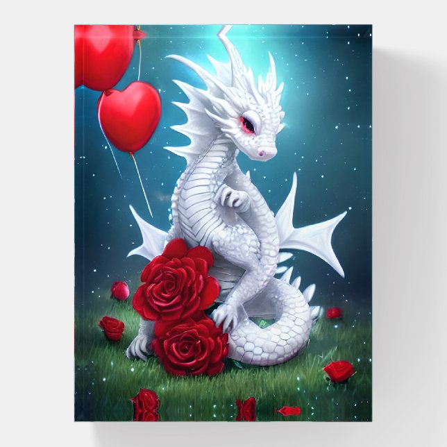 White Valentine Love Dragon Paperweight (Vertical)