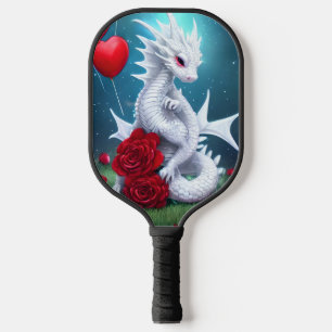 White Valentine Love Dragon Pickleball Paddle