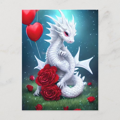 White Valentine Love Dragon Postcard