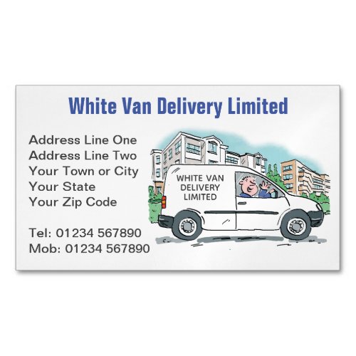White Van Man with Name on Company Van Business Card Magnet