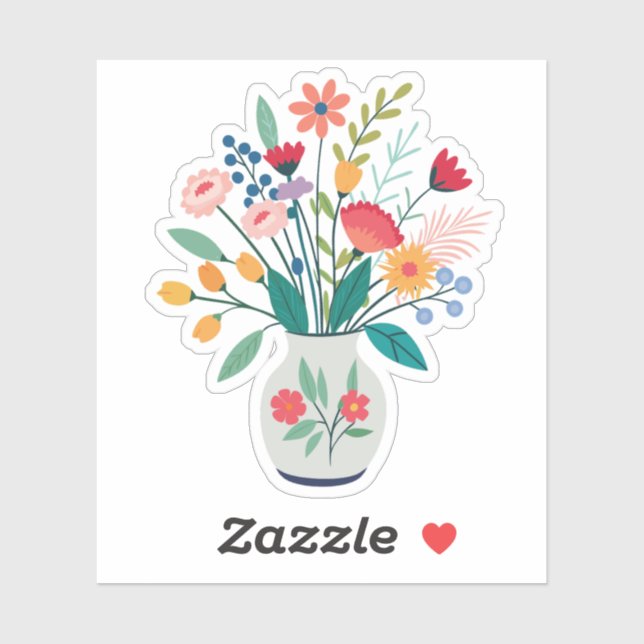 White Vase of Whimsical Wildflowers Sticker (Sheet)