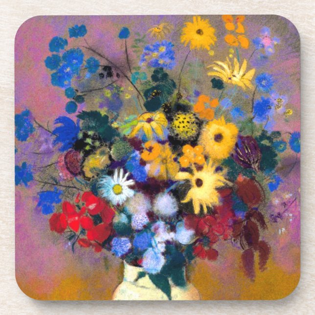 White Vase with Flowers Odilon Redon Beverage Coaster (Front)