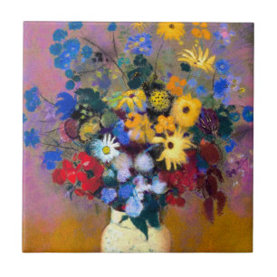 White Vase with Flowers Odilon Redon Ceramic Tile