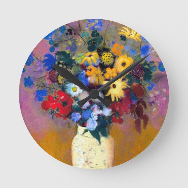 White Vase with Flowers Odilon Redon Round Clock (Front)