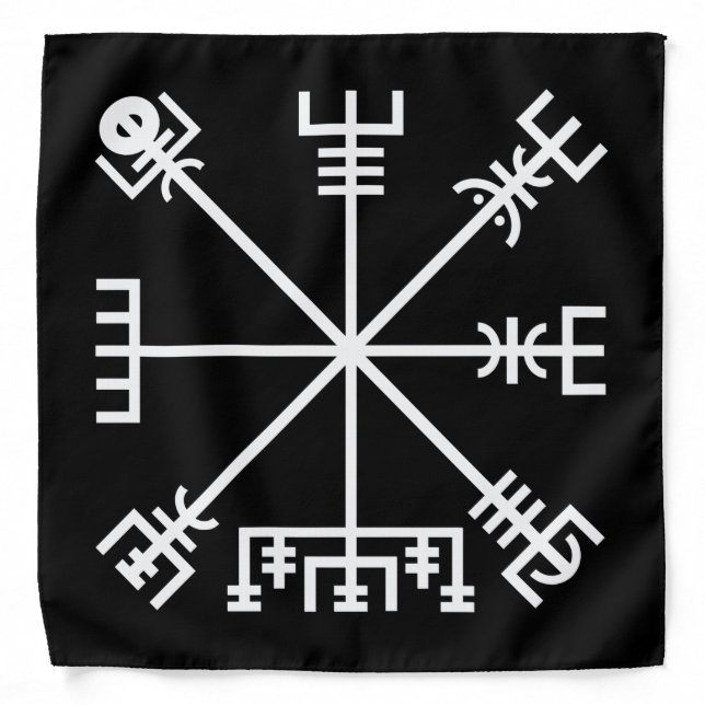 White Vegvisir Sigil on Black Bandana (Front)