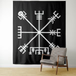 White Vegvisir Sigil on Black Tapestry