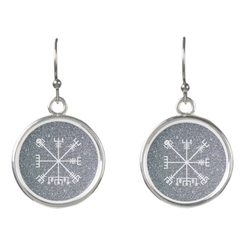 White Vegvisir Sigil on Silver Glitter Earrings